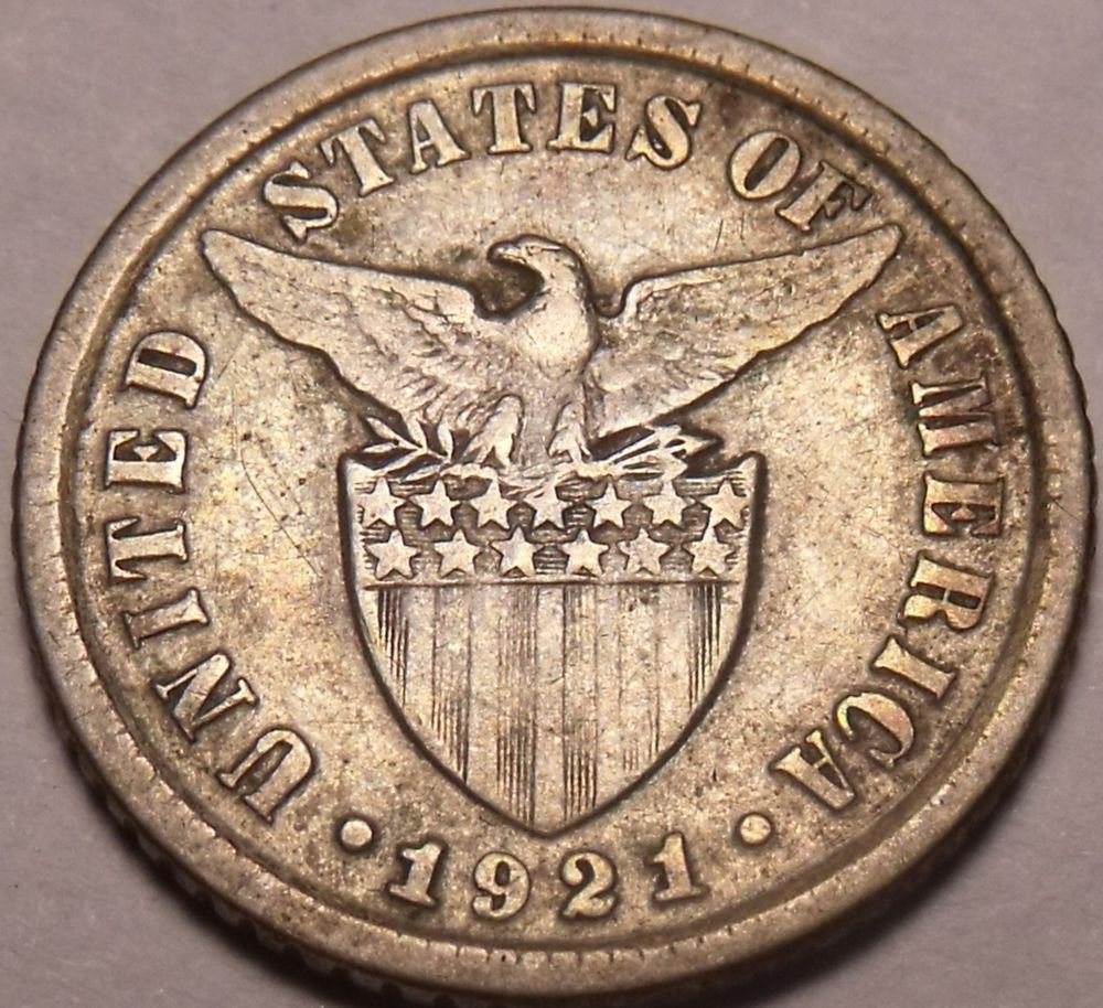 Silver Philippines 1921 10 Centavos~Eagle Above Stars And Striped ...