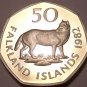 Rare Huge Cameo Proof Falkland Islands 1982 50 Pence~The Extinct Fox~Free Ship