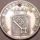 Scarce Silver Breman German States 1859 12 Grote (1/6th Thaler)~Free Shipping