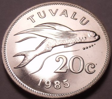 Large Rare Gem Unc Tuvalo 1985 20 Cents~Flying Fish~Fantastic~Free Shipping