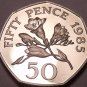Large Rare Cameo Proof Guernsey 1985 50 Pence~2,500 Minted~Freesia Flowers~Fr/Sh