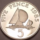Extremely Rare Cameo Proof Guernsey 1985 5 Pence~2,500 Minted~Sailboats~Free Shi