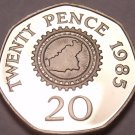 Extremely Rare Cameo Proof Guernsey 1985 20 Pence~2,500 Minted~Cogwheel~Fr/Ship
