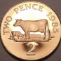 Extremely Rare Cameo Proof Guernsey 1985 2 Pence~2,500 Minted~Guernsey Cows~Fr/S