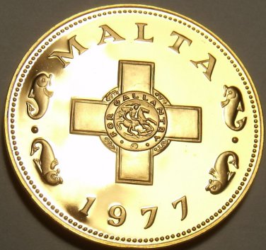 Rare Cameo Proof Malta 1977 Cent~The George Cross~Only 6,884 Minted~Free Ship