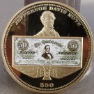 Massive Gold Plated Proof Jefferson Davis $50 Note Medallion~Fantastic~Free Ship