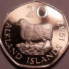 Rare Proof Falkland Islands 1987 20 Pence~2,500 Minted~Romney Marsh Sheep~Fr/Shi