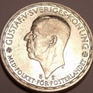 Huge Unc Silver Sweden 1950-TS 2 Kronor~Gustaf V~last Year Ever Minted~Free Ship