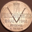 Unc Silver Norway 1970 25 Kroner~25th Anniversary Of Liberation~Free Shipping