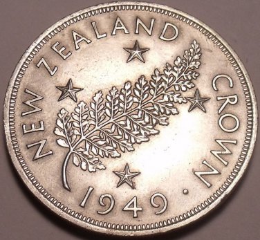 Massive Rare Unc Silver New Zealand 1949 Crown~Proposed Royal Visit~Free Ship