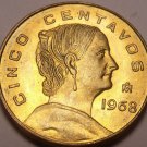Unc Mexico 1968 5 Centavos~Brass Coin~White Josefa~Free Shipping