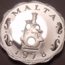 Rare Cameo Proof Malta 1978 5 Mils~Earthen lampstand~Only 3,244 Minted~Free Ship