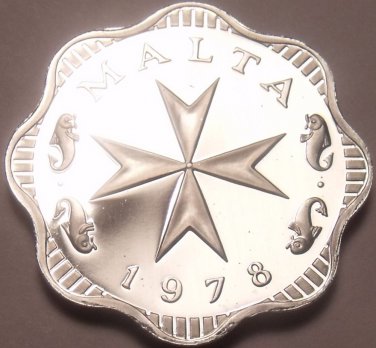 Rare Cameo Proof Malta 1978 2 Mils~Maltese Cross~3,244 Minted~Free Shipping