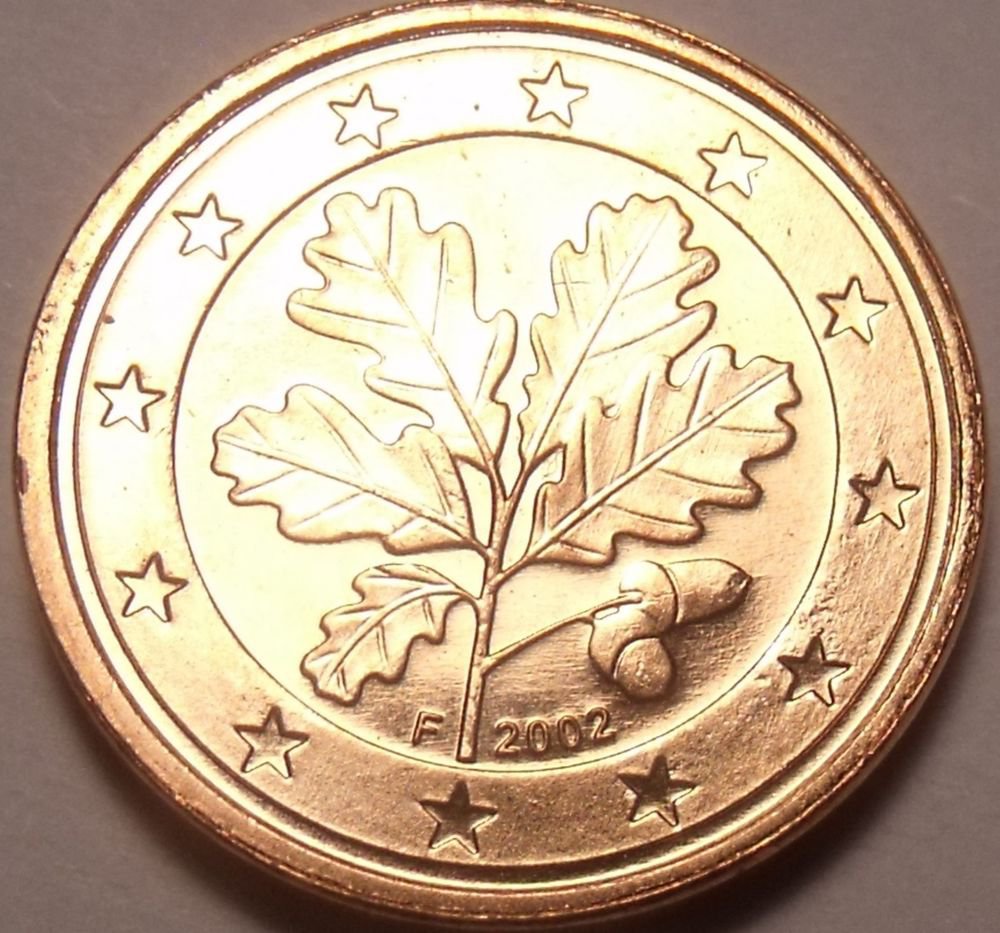Монета 5 евроцентов 2002 с дубовыми листьями
