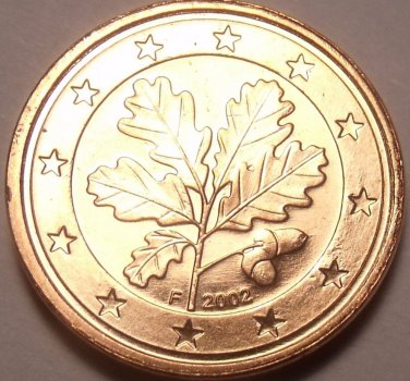 Gem Unc Germany 2002-F 1 Euro Cent~Oak Leaves~Free Shipping