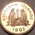 Rare Proof Falkland Islands 1982 Penny~Penguins~only 5,000 Minted~Free Ship~