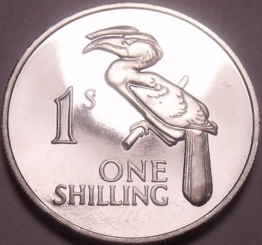 Rare Proof Zambia 1964 Shilling~Only 5,000 Minted~Crowned Hornbill~Free Shipping