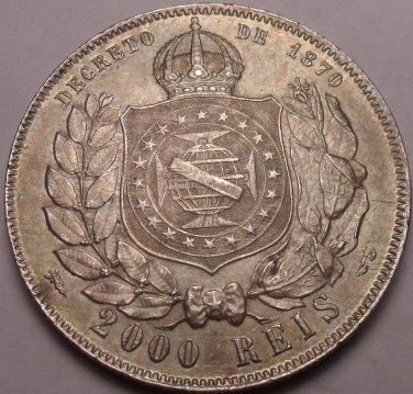 Extremely Rare Unc Brazil 1889 2000 Reis~Fantastic~Pedro II~Free Shipping