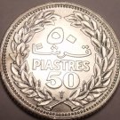 Gem Unc Silver Lebanon 1952 50 Piastres~1st Year Ever~Cedar Tree~Free Shipping