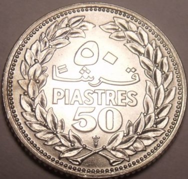 Gem Unc Silver Lebanon 1952 50 Piastres~1st Year Ever~Cedar Tree~Free Shipping