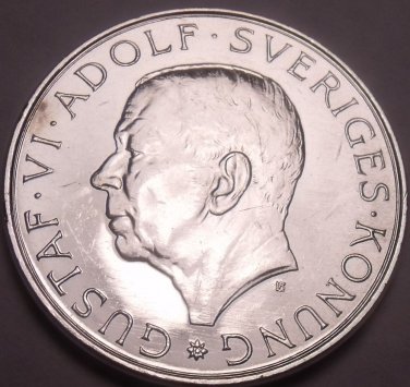 Huge Gem Unc Sweden 1972 10 Kronor~90th Birthday of Gustaf VI Adolf~Free Ship