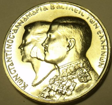 Gem Unc Silver Greece 1964 30 Drachmai~Constantine and Anne-Marie Wedding~Fr/Shi