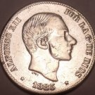 Huge Rare AU Silver Philippines 1885 50 Centimos~Incredible~Free Shipping