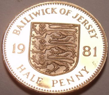 Rare Cameo Proof Jersey 1981 Half Penny~Only 15,000 Minted~Excellent~Free Ship