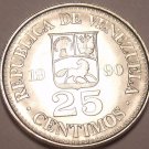Gem Unc Venezuela 1990mm 25 Centimos~Simon Bolivar~Last Year Ever~Free Shipping