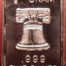 Gem Proof .999 1 Gram Silver Bullion Bar~Liberty Bell~Free Shipping