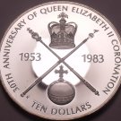 Rare Silver Proof Bahamas 1983 $10~Queens Coronation~Only 3,374 Minted~Free Ship