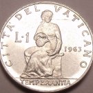Rare Unc Vatican 1963 Lira~Only 60,000 Minteed~Temperance Seated~Free Shipping