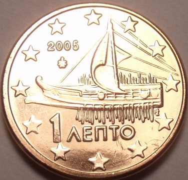 Gem Unc Greece 2005 1 Euro Cent~Ancient Athenian Trireme~Minted In Athens~Fr/Shi