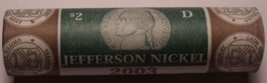 Gem Unc Original Roll US Mint 2003-D Jefferson Nickels~Free Shipping