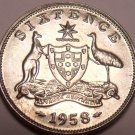 Gem Unc Silver Australia 1958 6 Pence~Minted In Melbourne~Free Shipping