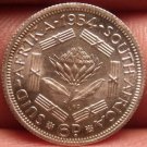 Unc Silver South Africa 1954 6 Pence~Protea Flower~Triangle Bars~Free Shipping