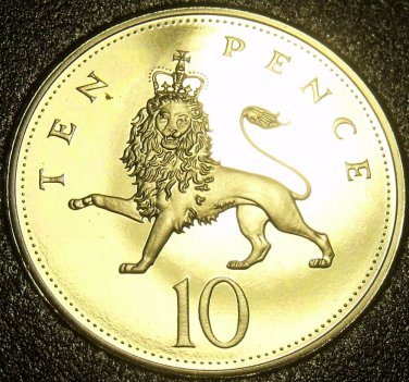 Cameo Proof Great Britain 1990 10 New Pence~Lion Coin~Only 100,000 Minted~Fr/Shi