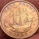 Gem Unc Great Britain 1937 Half Penny~The Golden Hind~1st Year Ever~Free Ship Gem Unc Great Britain 1937 Half Penny~The Golden Hind~1st Year Ever~Free Ship