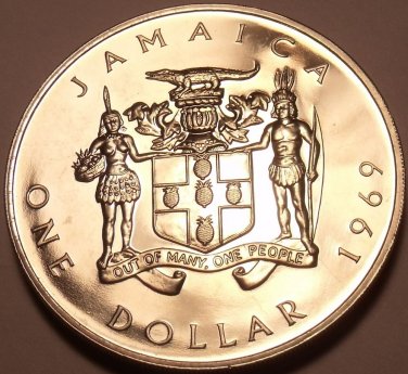 Huge Rare Proof Jamaica 1969 Dollar~1st Year Ever Minted~Prime Minister~Free Shi