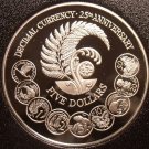 Rare Silver Proof New Zealand 1992 5 Dollars~34,000 Minted~25th Anniversary~F/Sh Rare Silver Proof New Zealand 1992 5 Dollars~34,000 Minted~25th Anniversary~F/Sh