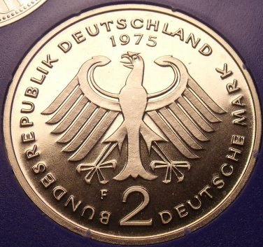 Gem Cameo Proof Germany 1975-F 2 Marks~Konrad Adenauer~43k Minted~Free Shipping