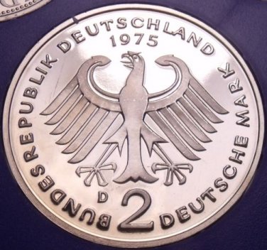 Gem Cameo Proof Germany 1975-D 2 Marks~Konrad Adenauer~43k Minted~Free Shipping