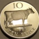Large Rare Gem Cameo Proof Guersney 1981 10 Pence~Guernsey Cow~10,000 Minted~F/S