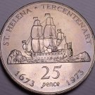 Gem Unc Saint Helena 1973 25 Pence~Sailing Ship~Tercentenary~Only Coin Made~Fr/S