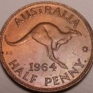Rare Gem Unc Australia 1964 Half Penny~Mint Luster~Kangaroo~Free Shipping