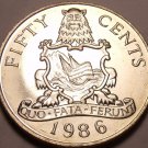Rare Large Gem Unc Bermuda 1986 50 Cents~60,000 Minted~National Arms~Free Ship