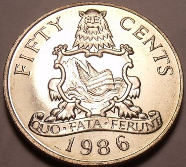 Rare Large Gem Unc Bermuda 1986 50 Cents~60,000 Minted~National Arms~Free Ship