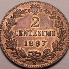 Rare Au/Unc Italy 1897-R 2 Centesimi~Excellent~Free Shipping