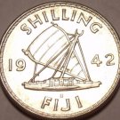 Gem Unc Silver Fiji 1942-S Shilling~King George VI~Sailing Ship~Free Shipping