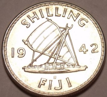 Gem Unc Silver Fiji 1942-S Shilling~King George VI~Sailing Ship~Free Shipping
